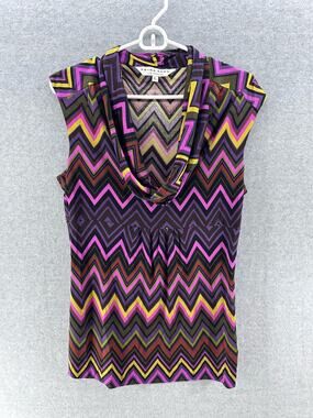 Trina Turk Women's sz L Zig Zag Print Sleeveless Top 100% Silk Y2K Fall Classic